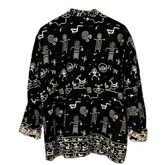 Primitive Arts Black & White Reversible Southwestern Aztec Button Up Jacket - Picture 4 of 12
